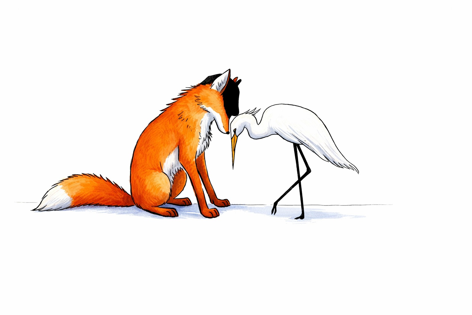 LéonarT le renard et l'aigrette — illustration Del'Hi