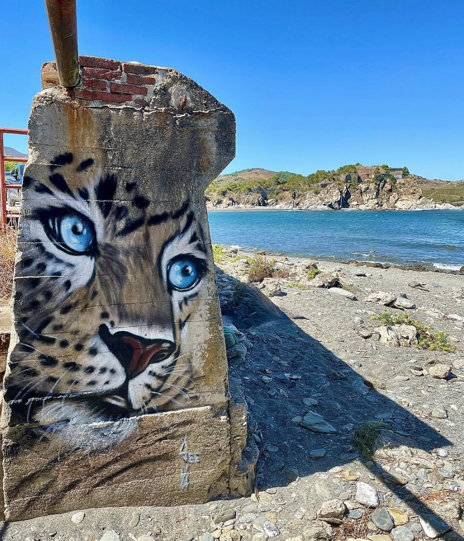 Œuvre de graffe d'Aurélie — léopard aux yeux bleus